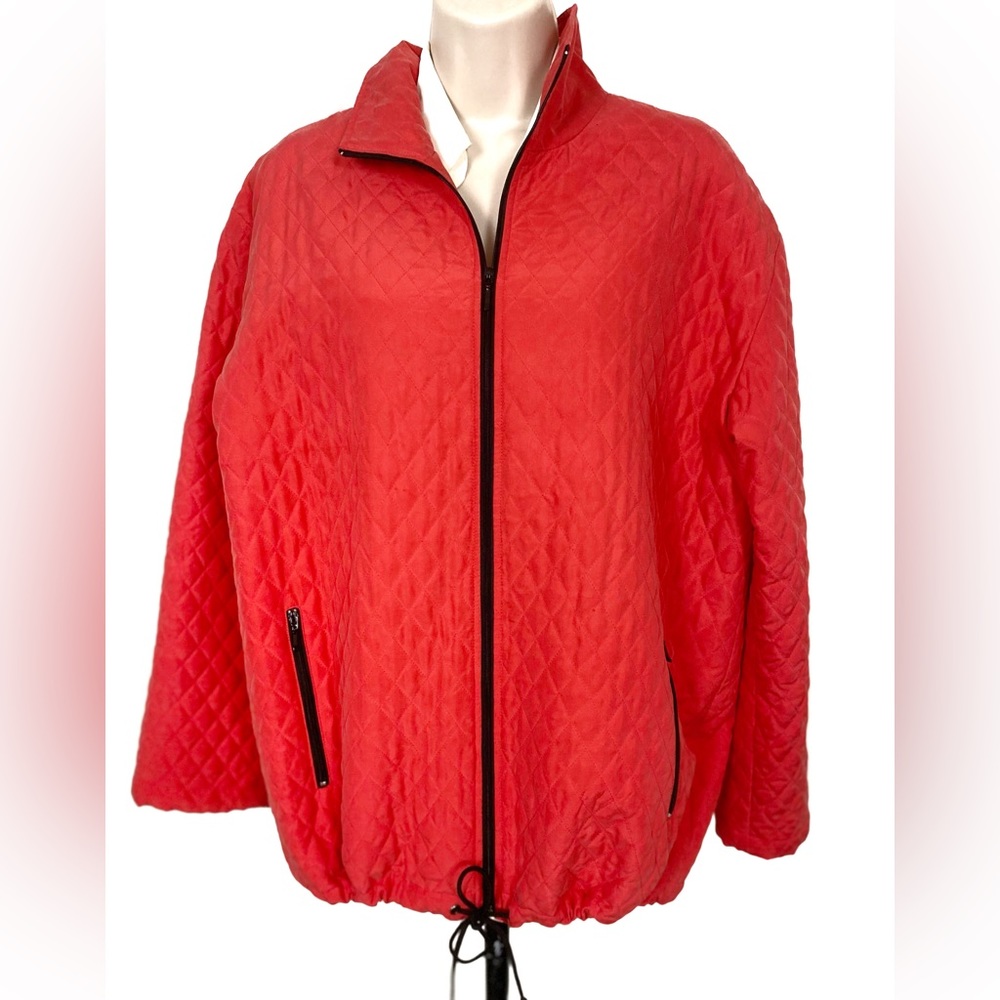 EUC Chico's by Design 100% Slik Light Weght Fully Line orange jacket SZ 1 8-10